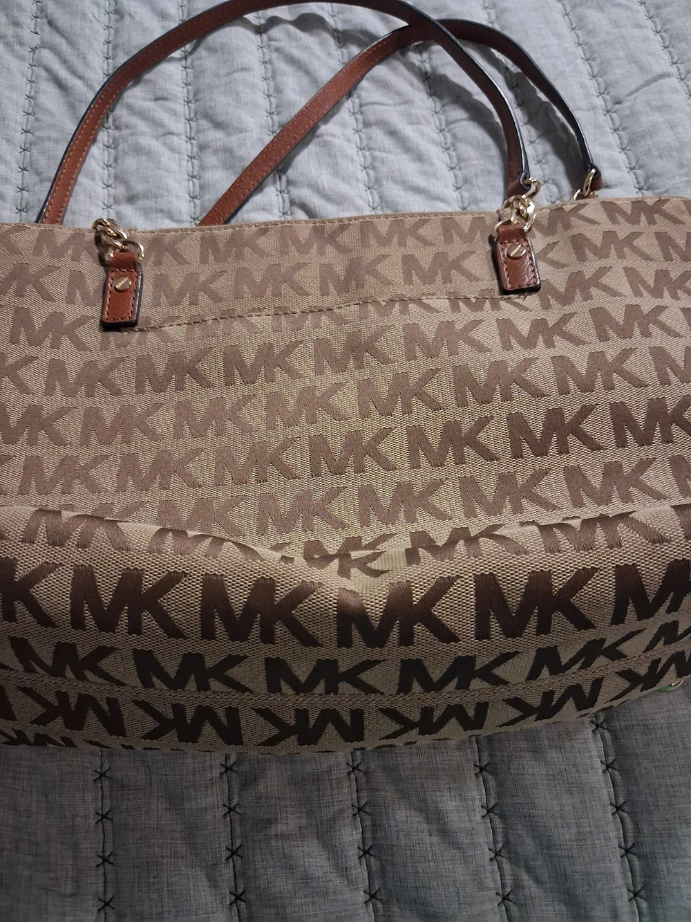 Michael Kors Tan and Dark Brown MK Logo Tote